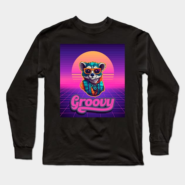 Groovy Lemur | Retro | Vintage | Party Long Sleeve T-Shirt by WyldbyDesign